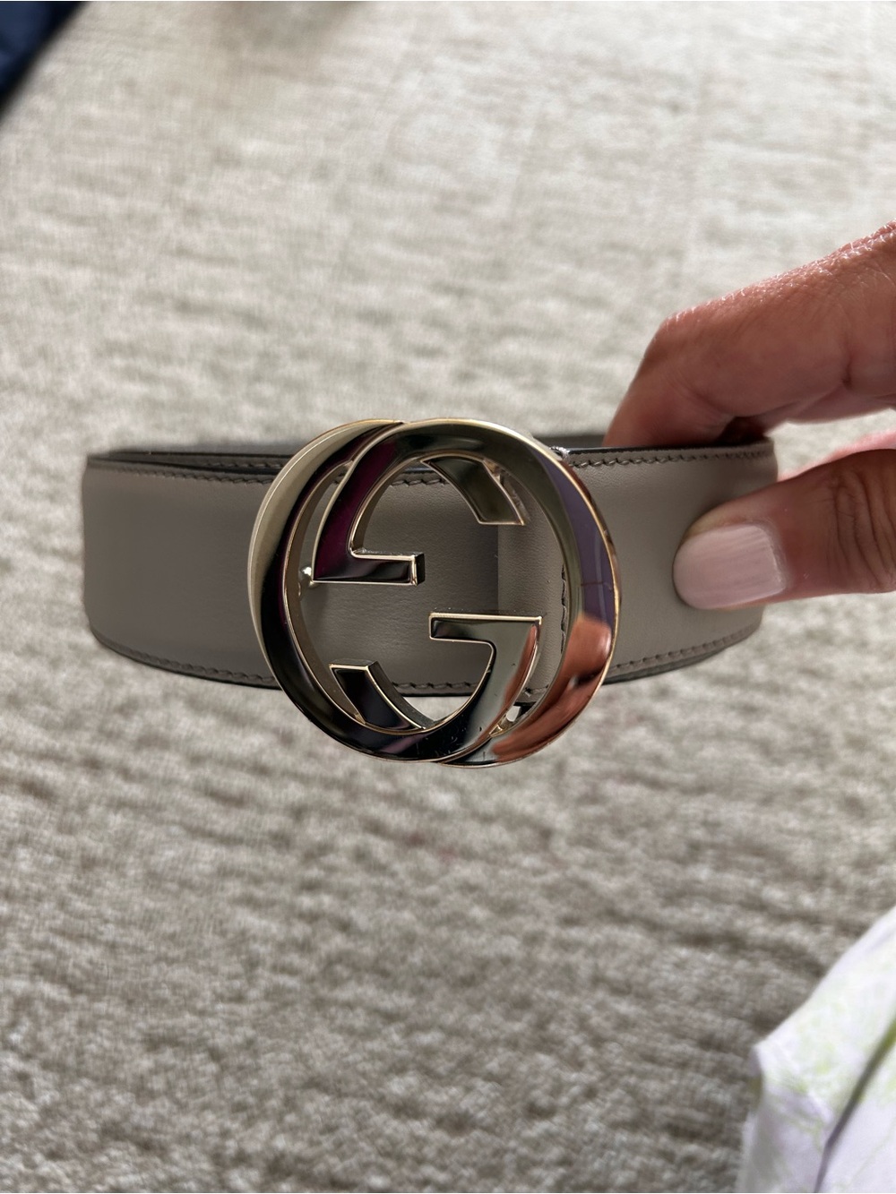 Gucci Taupe Leather Belt with Silver Double G Buckle